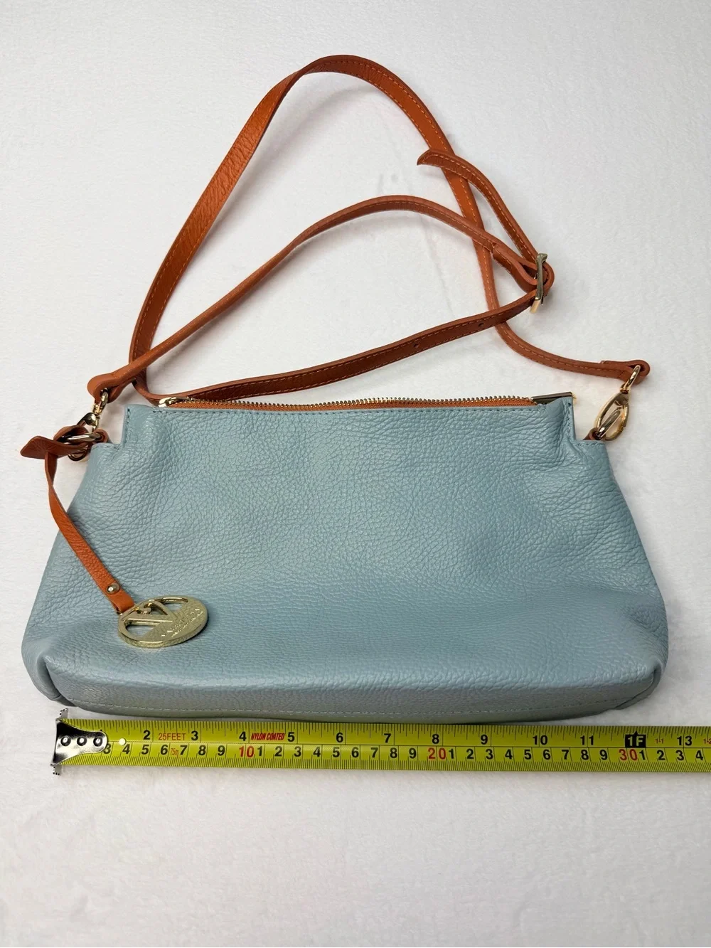 VALENTINA Made In Italy Pebbled Leather Multi Entry Crossbody Blue MSRP $199.99